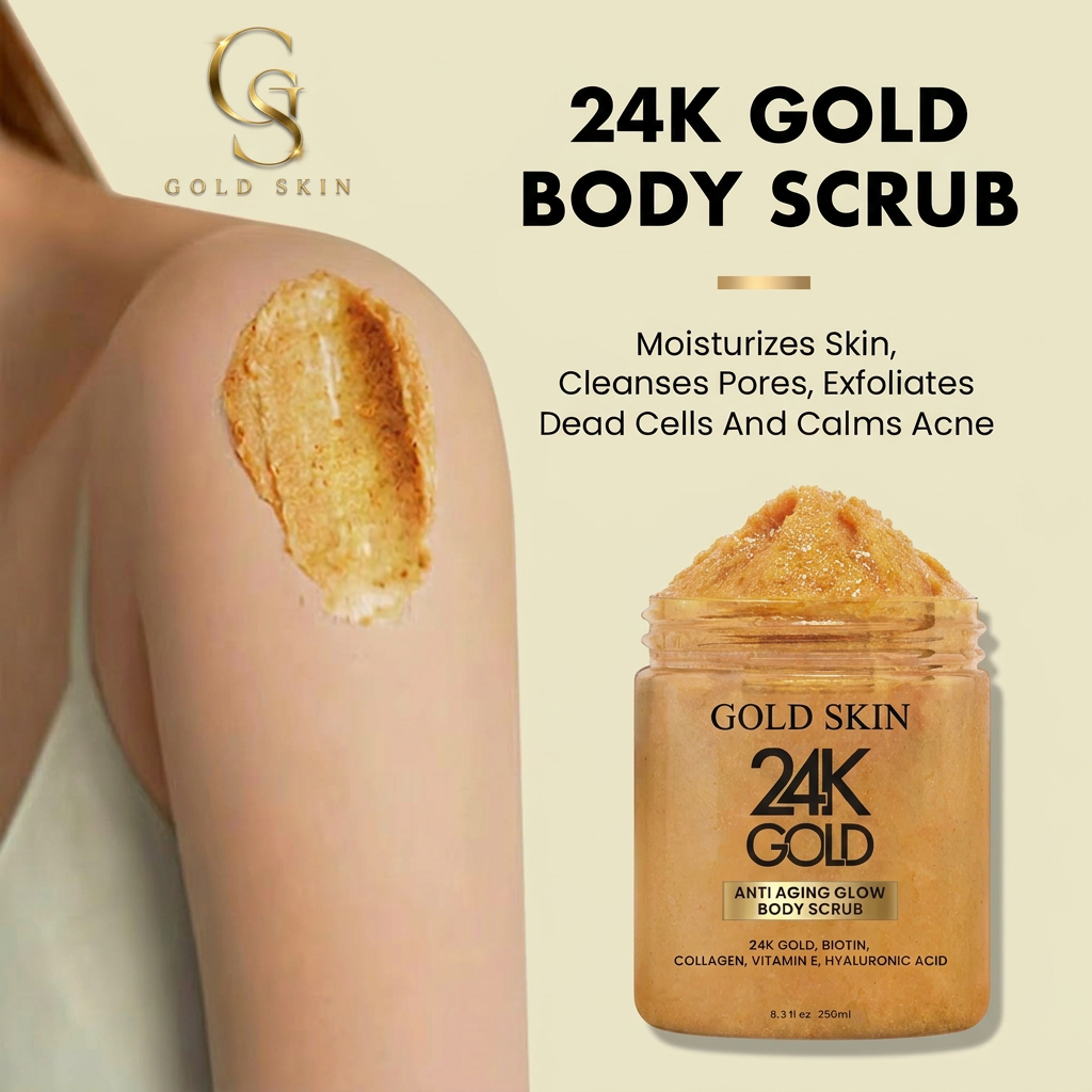 Gold Skin 24K body scrub benefits — moisturises, cleanses pores, exfoliates and calms