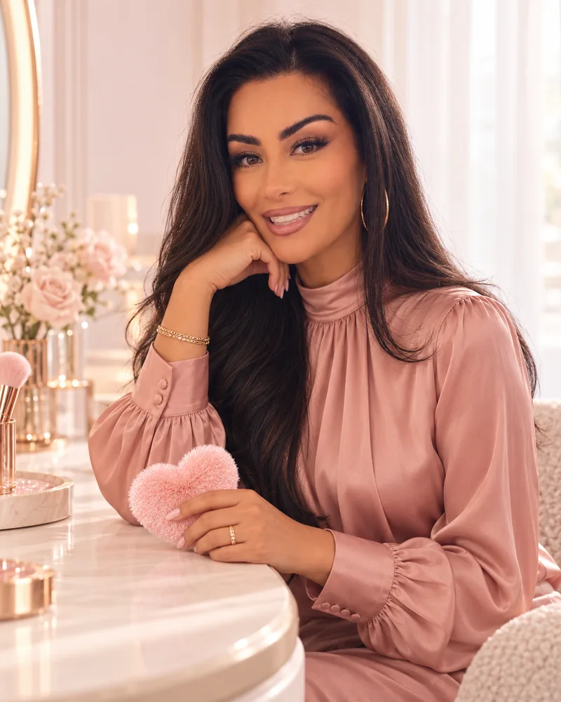 Natalia from Gold Skin in a soft pink portrait
