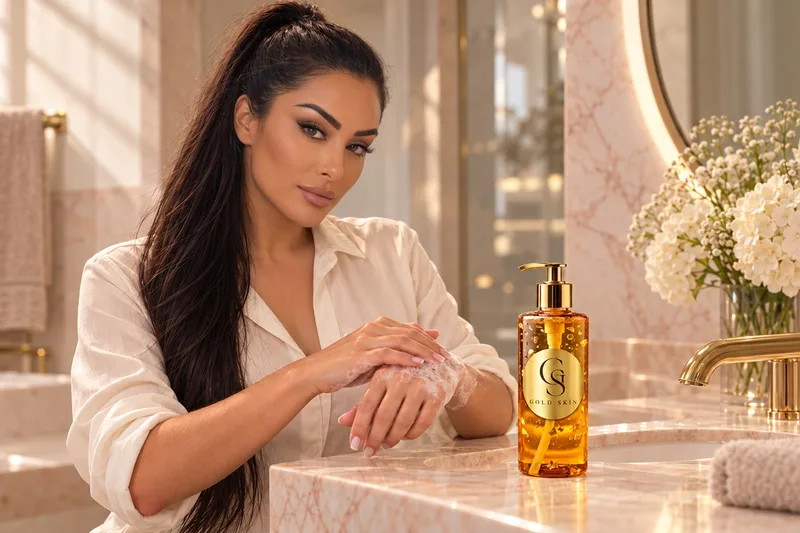 Natalia using Gold Skin Gold Shower Gel