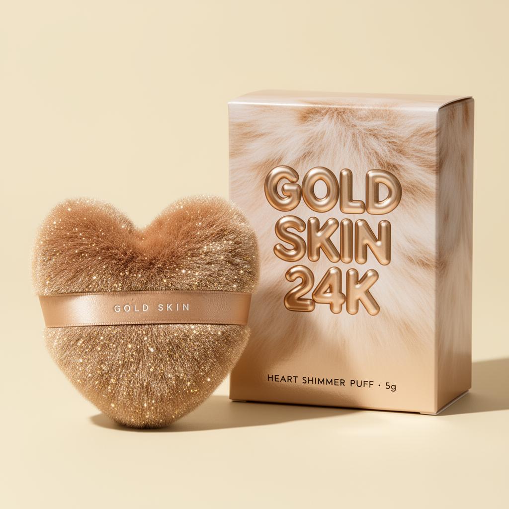 Gold Skin 24K Shimmer Powder Puff in signature black gift box with gold glitter